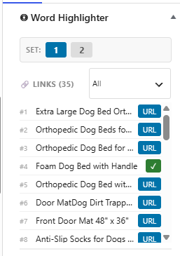 Link library sidebar panel with one-click URL copy buttons